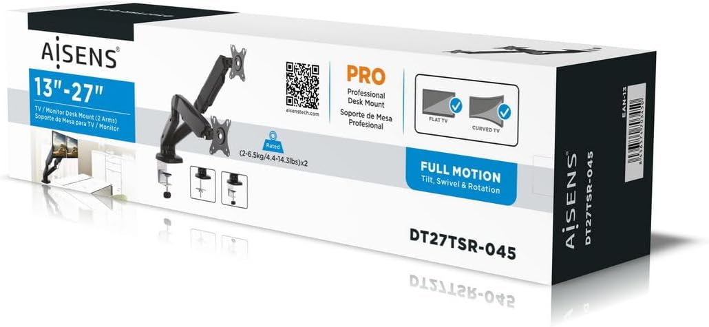 Suporte de Mesa com Contrapeso para 2 Monitores Aisens DT27TSR-045/ Giratório/ Inclinável/ até 9kg - Imagem 4