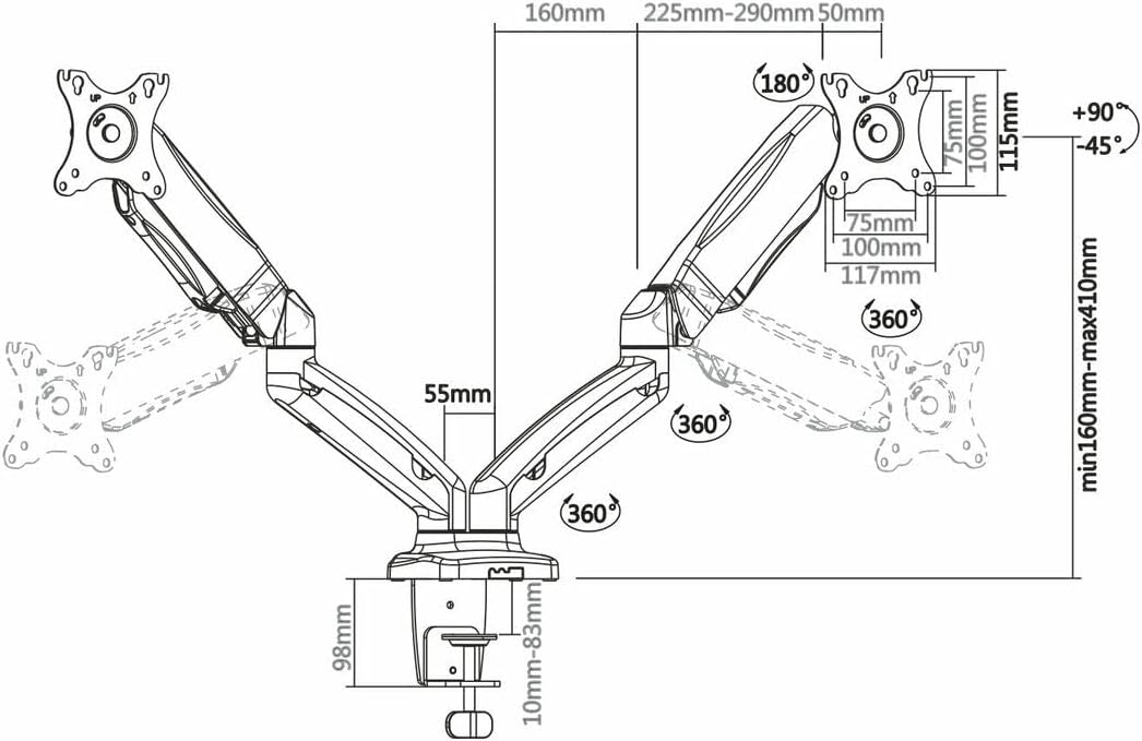 Suporte de Mesa com Contrapeso para 2 Monitores Aisens DT27TSR-045/ Giratório/ Inclinável/ até 9kg - Imagem 5