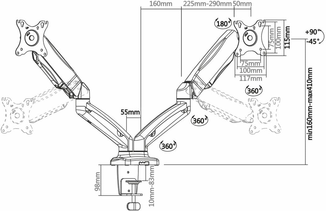 Suporte de Mesa com Contrapeso para 2 Monitores Aisens DT27TSR-045/ Giratório/ Inclinável/ até 9kg - Imagem 3