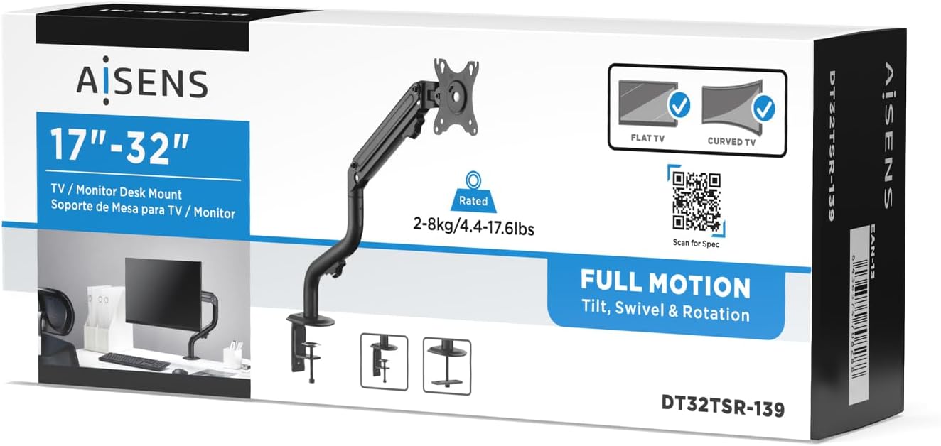Apoio de Mesa com Contrapeso para Monitor e TV Aisens DT32TSR-139/ Rotativo/ Inclinável/ até 8kg - Imagem 7