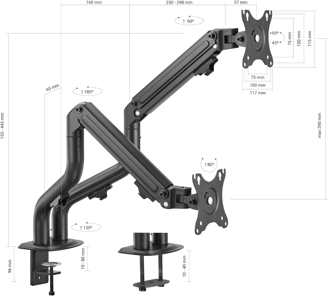 Suporte de secretária para 2 Monitores Aisens DT32TSR-141/ Giratório/ Inclinável/ até 8kg - Imagem 3