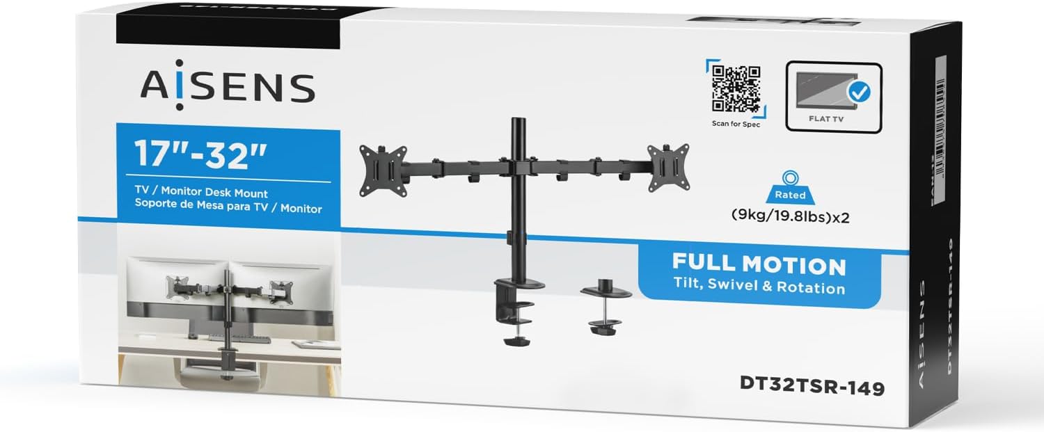 Apoio de Mesa para 2 Monitores ou TV Aisens DT32TSR-149/ Giratório/ Inclinável/ até 9kg - Imagem 5