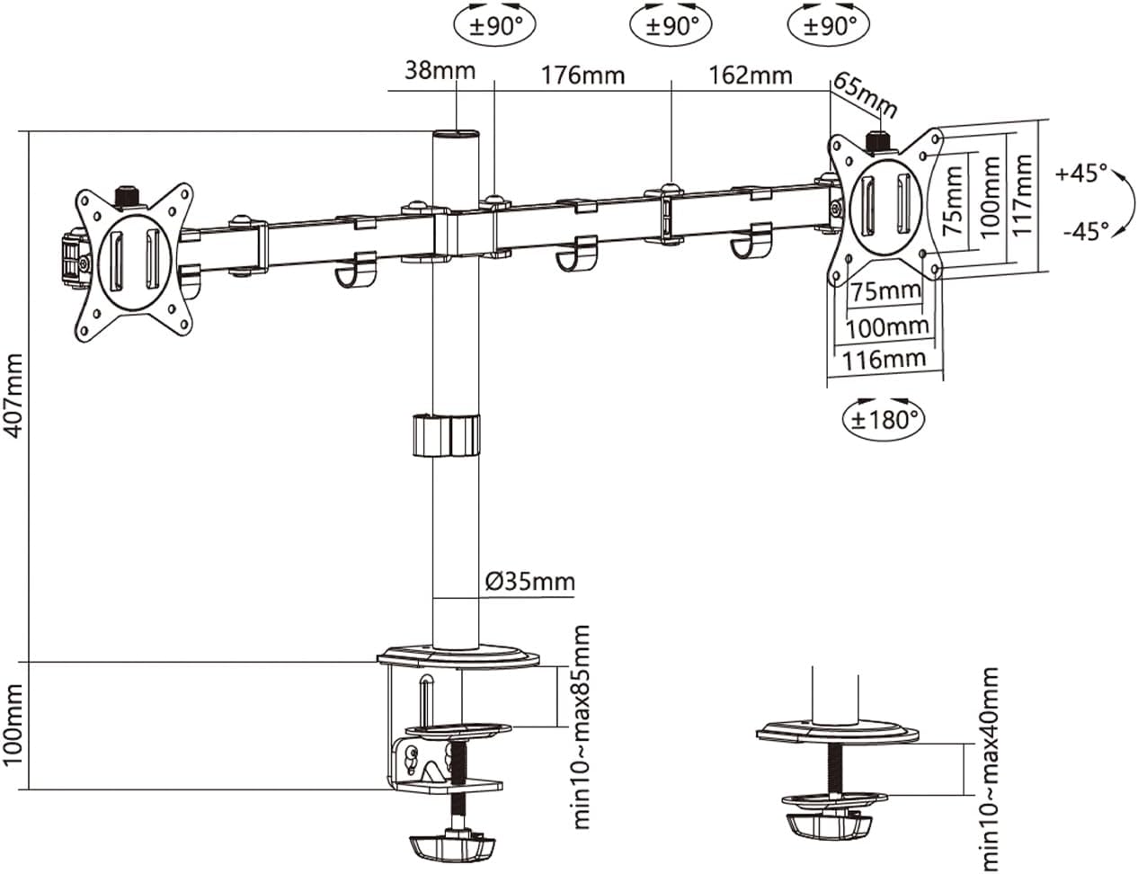 Apoio de Mesa para 2 Monitores ou TV Aisens DT32TSR-149/ Giratório/ Inclinável/ até 9kg - Imagem 4