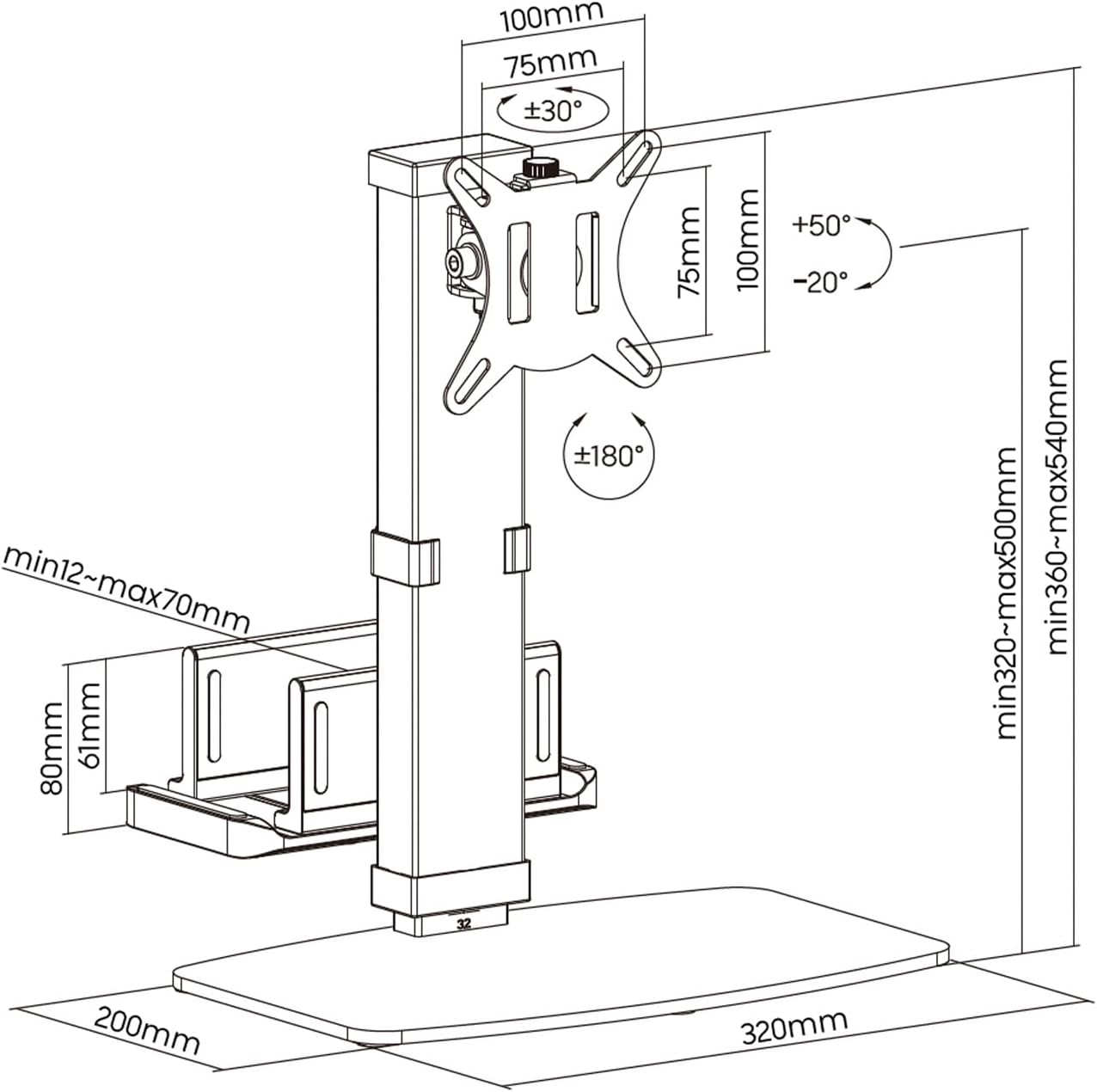 Suporte de Secretária para Monitor, TV e MiniPC Aisens DT32TSR-165/ Giratório/ Inclinável/ até 8kg - Imagem 4
