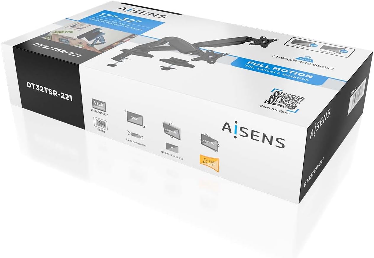 Suporte de Mesa com Contrapeso para 2 Monitores ou TV Aisens DT32TSR-221/Giratório/ Inclinável/ até 9kg - Imagem 6