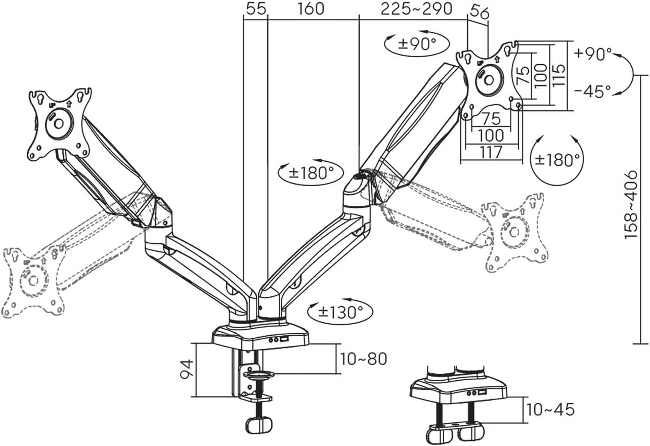 Suporte de Mesa com Contrapeso para 2 Monitores ou TV Aisens DT32TSR-221/Giratório/ Inclinável/ até 9kg - Imagem 7