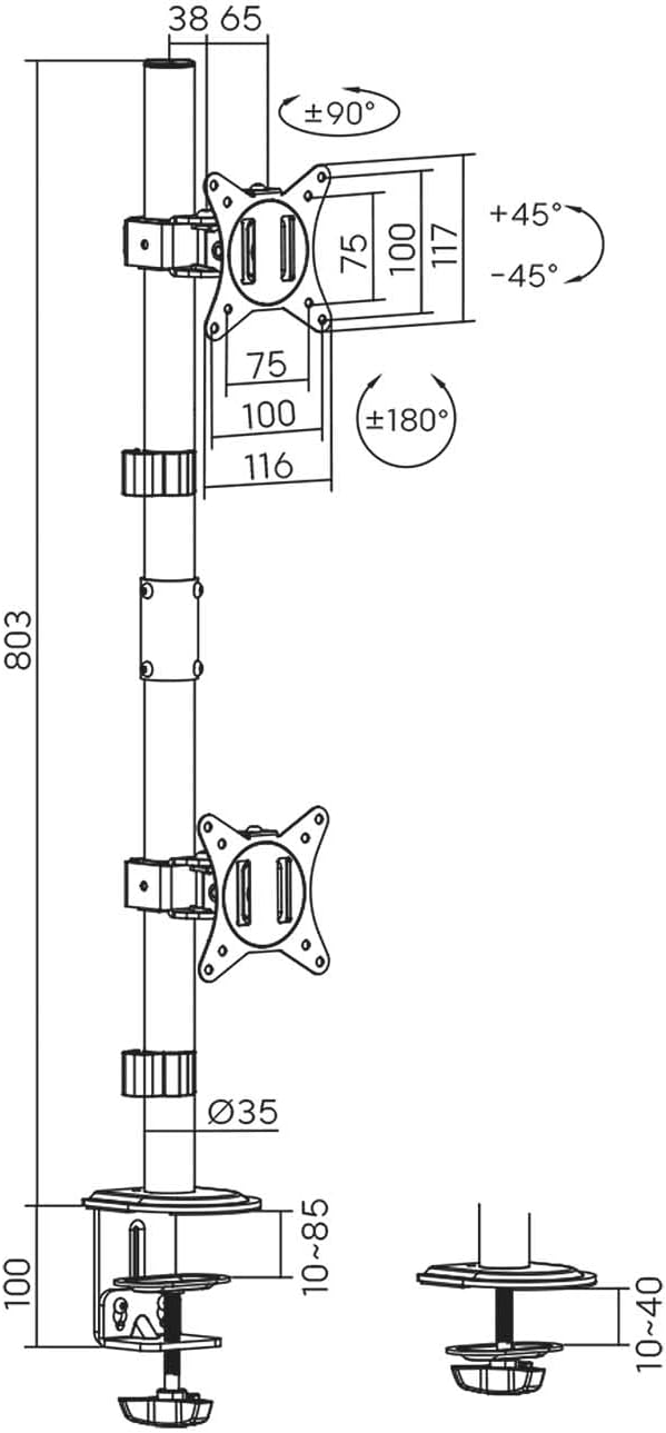 Suporte de Mesa para 2 Monitores ou TV Aisens DT32TSR-229/ Giratório/ Inclinável/ até 9kg - Imagem 7