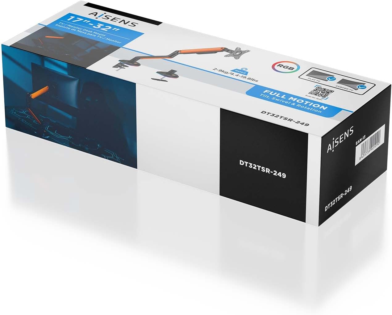 Suporte de Secretária Gaming com Contrapeso para Monitor e TV Aisens DT32TSR-249/ Rotativo/ Inclinável/ até 9kg/ com Iluminação RGB - Imagem 6