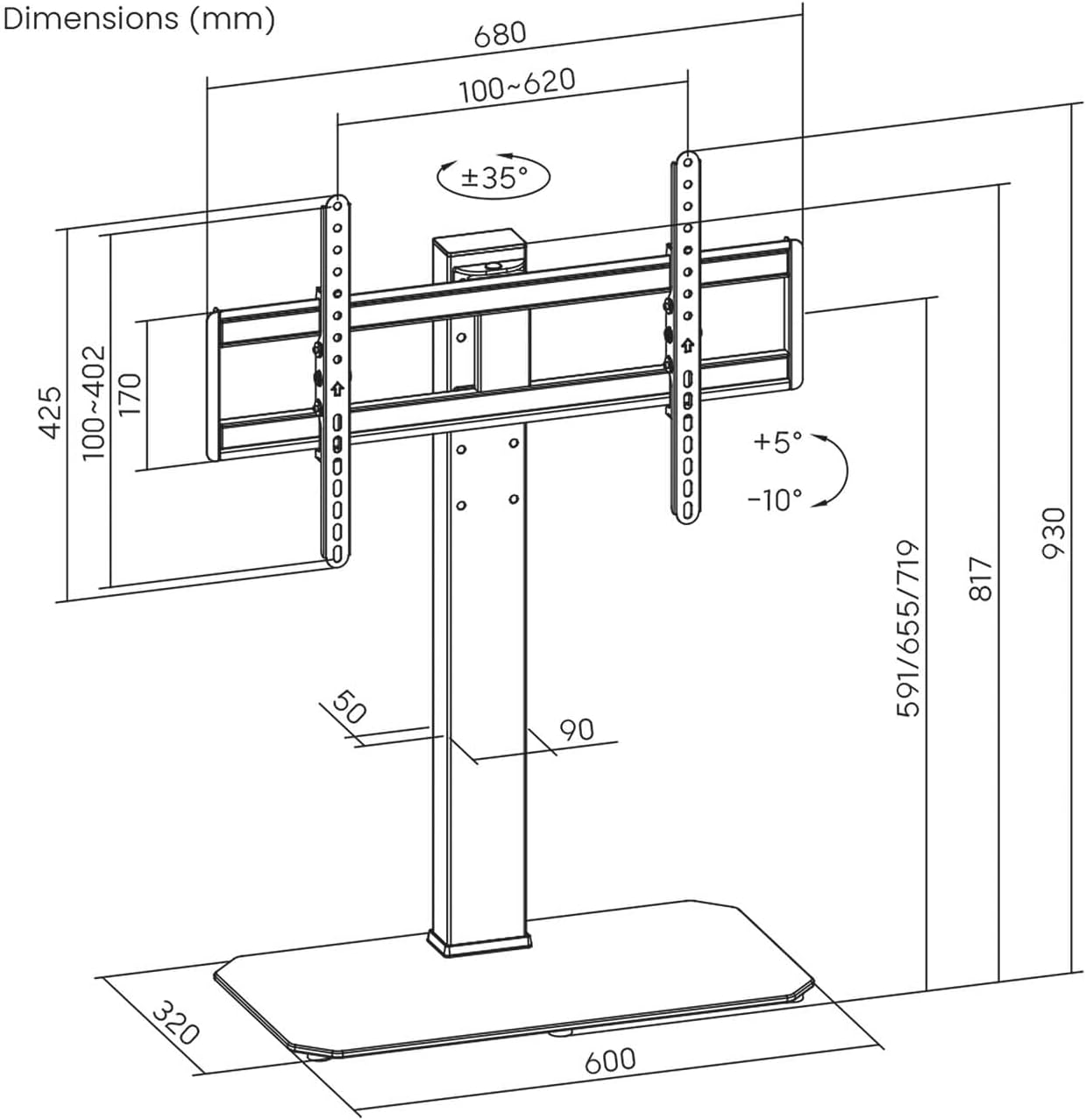 Suporte de Mesa Inclinável/ Rotativo Aisens DT86TS-291 para TV de 43-86" - Imagem 6