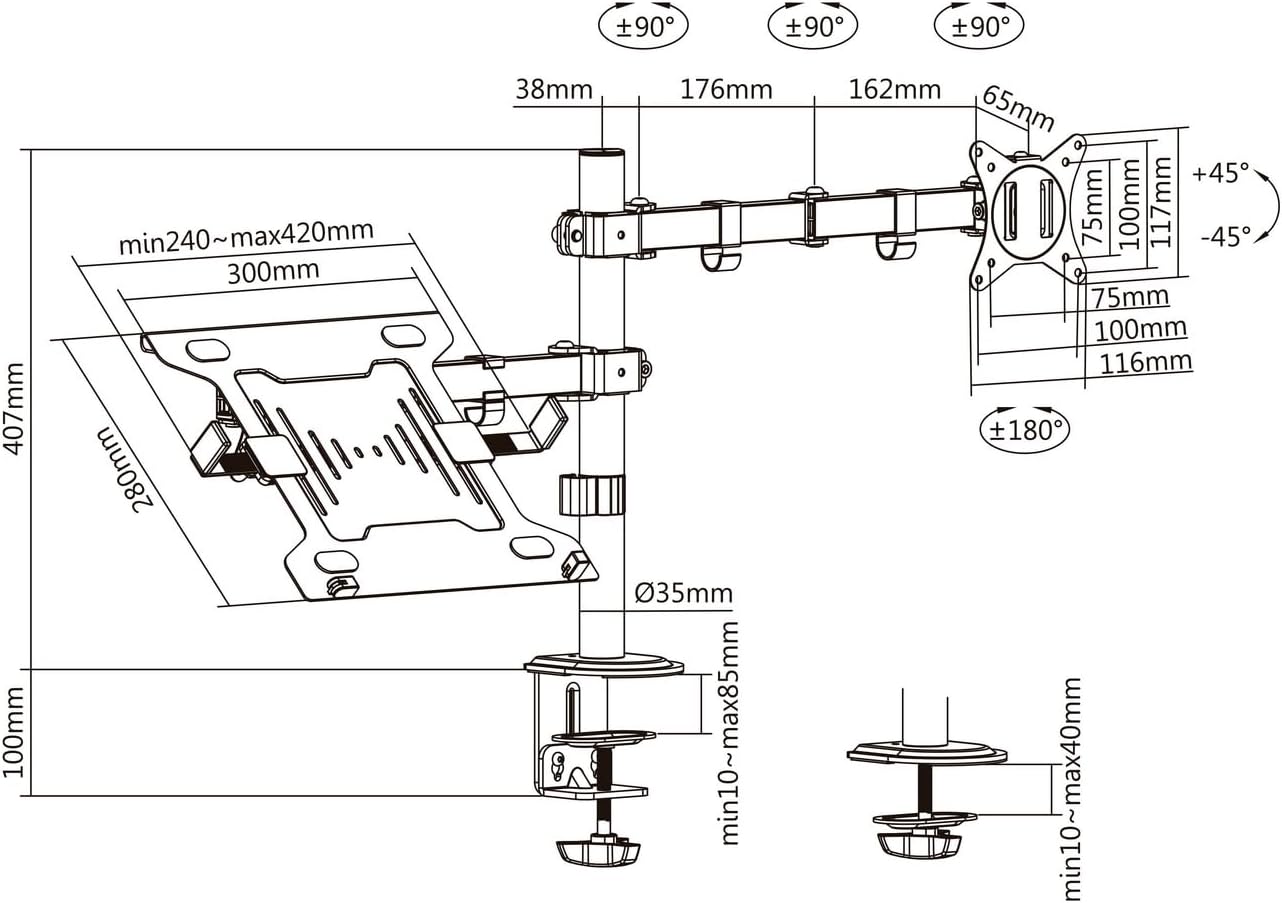 Suporte de Mesa Orientável/ Inclinável DTL32TSR-193 para TV e Portátil de 17-32" - Imagem 4