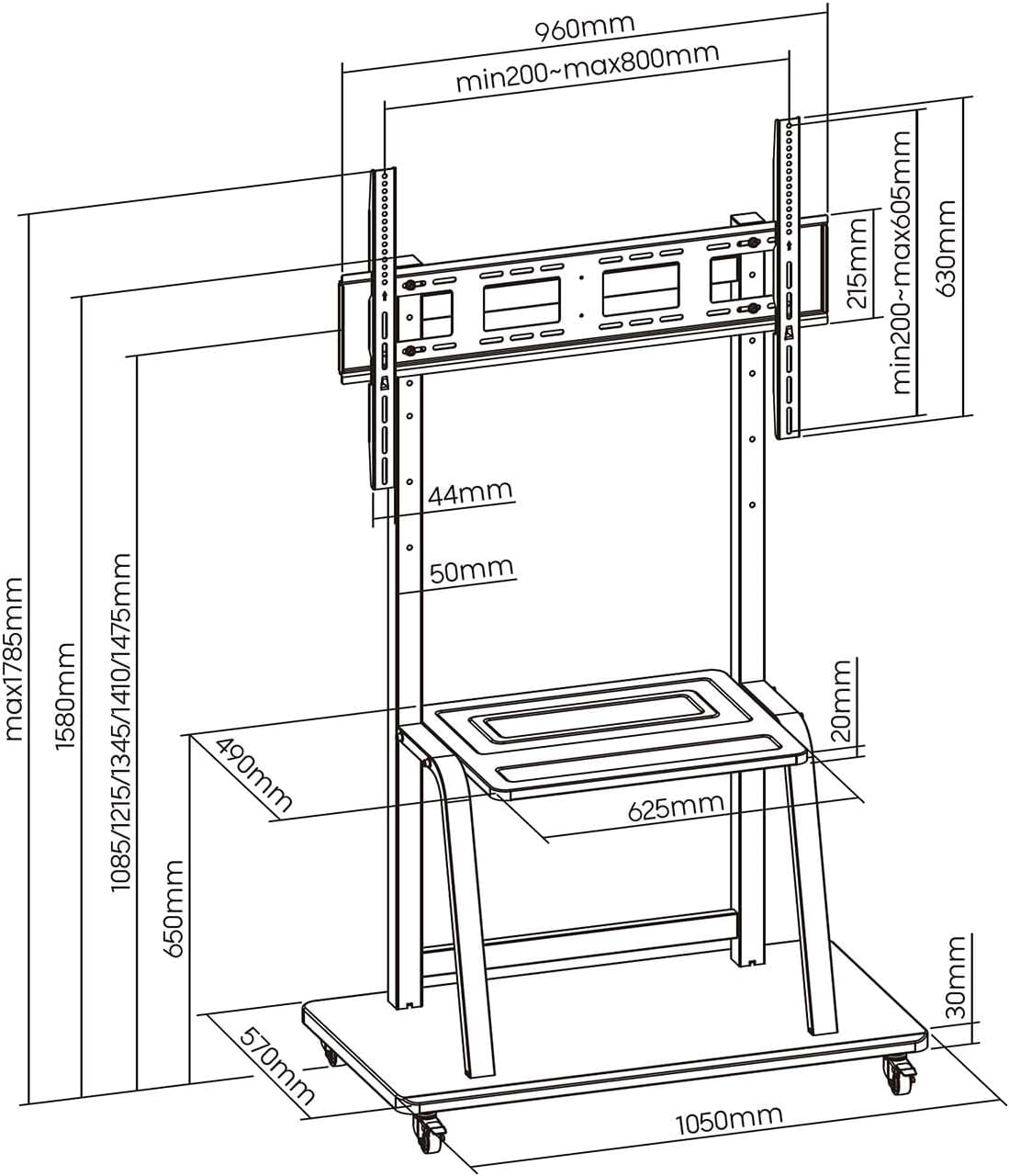 Suporte de Chão com Rodas Aisens FT100E-231 para TV de 37-100"/ até 150kg - Imagem 6