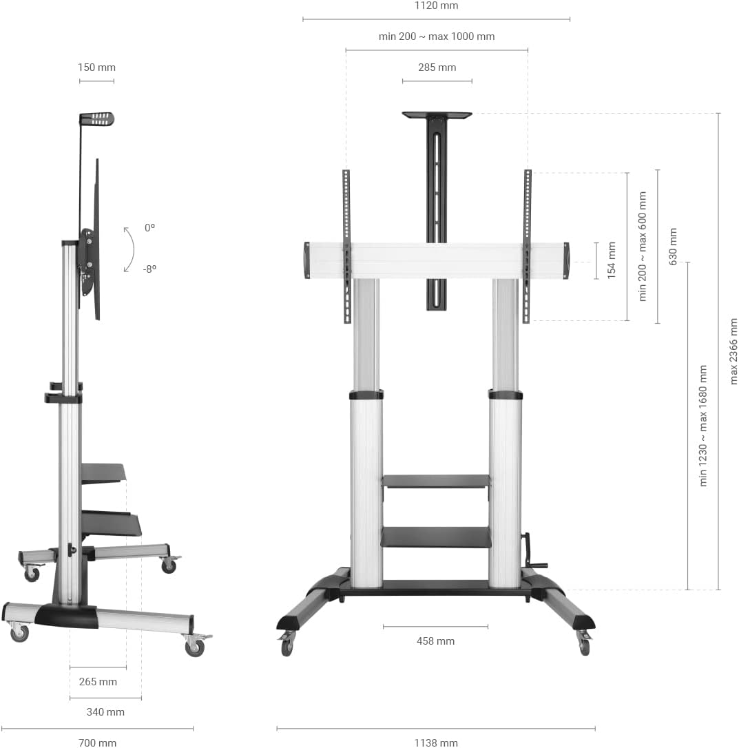 Suporte de Chão Inclinável com Rodas e Manivela Aisens FT100TE-125 para TV 60-100"/ até 100kg - Imagem 4