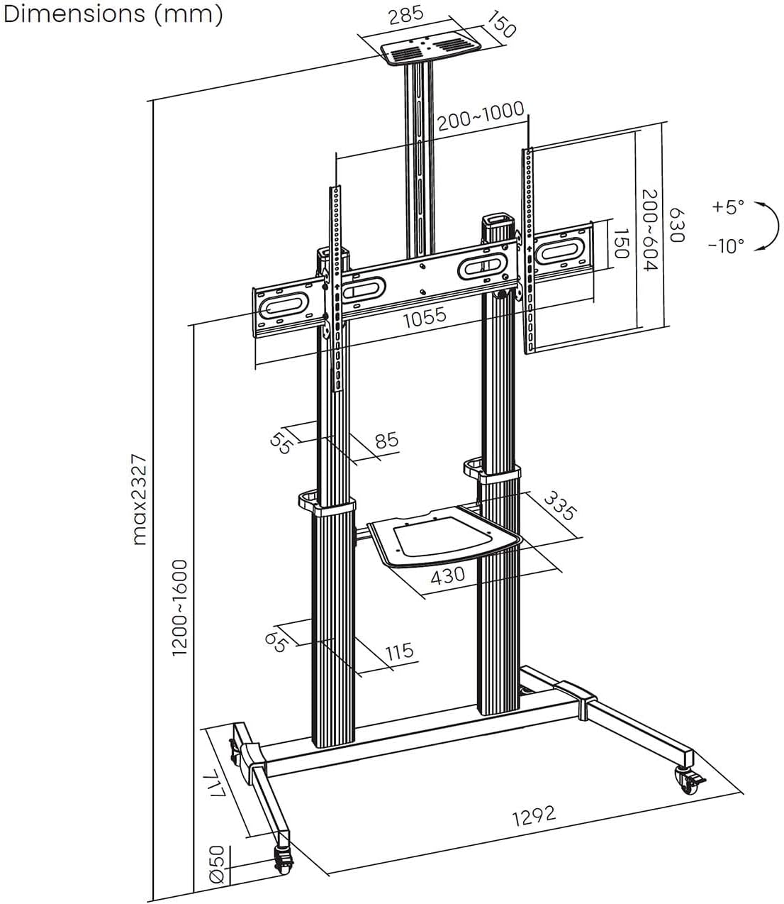 Suporte de Chão com Rodas Aisens FT100TE-259 para TV de 60-100"/ até 100kg - Imagem 6