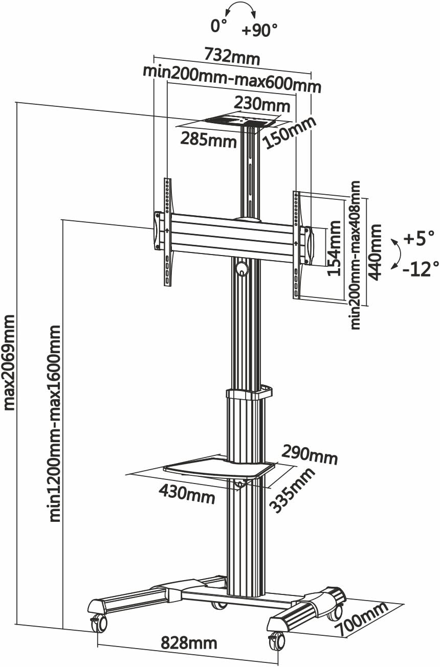 Suporte de Chão Inclinável com Rodas Aisens FT70TRE-037 para TV 37-70"/ até 50kg - Imagem 5