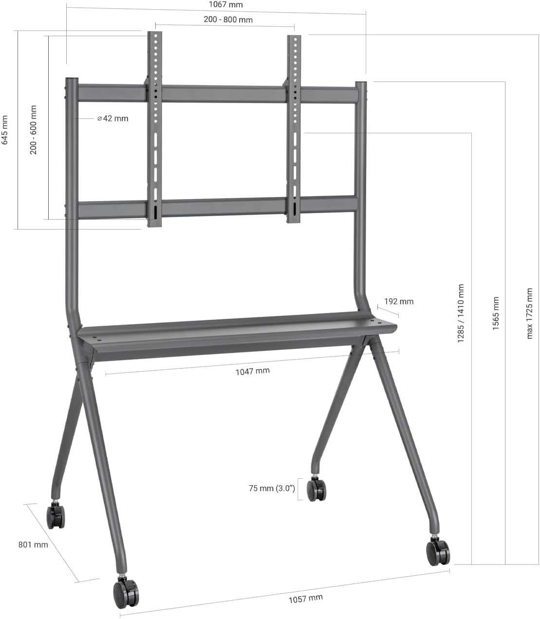 Suporte de Chão com Rodas Aisens FT86FE-143 para TV ou Ecrã Interativo 50"-86"/ até 120kg - Imagem 7