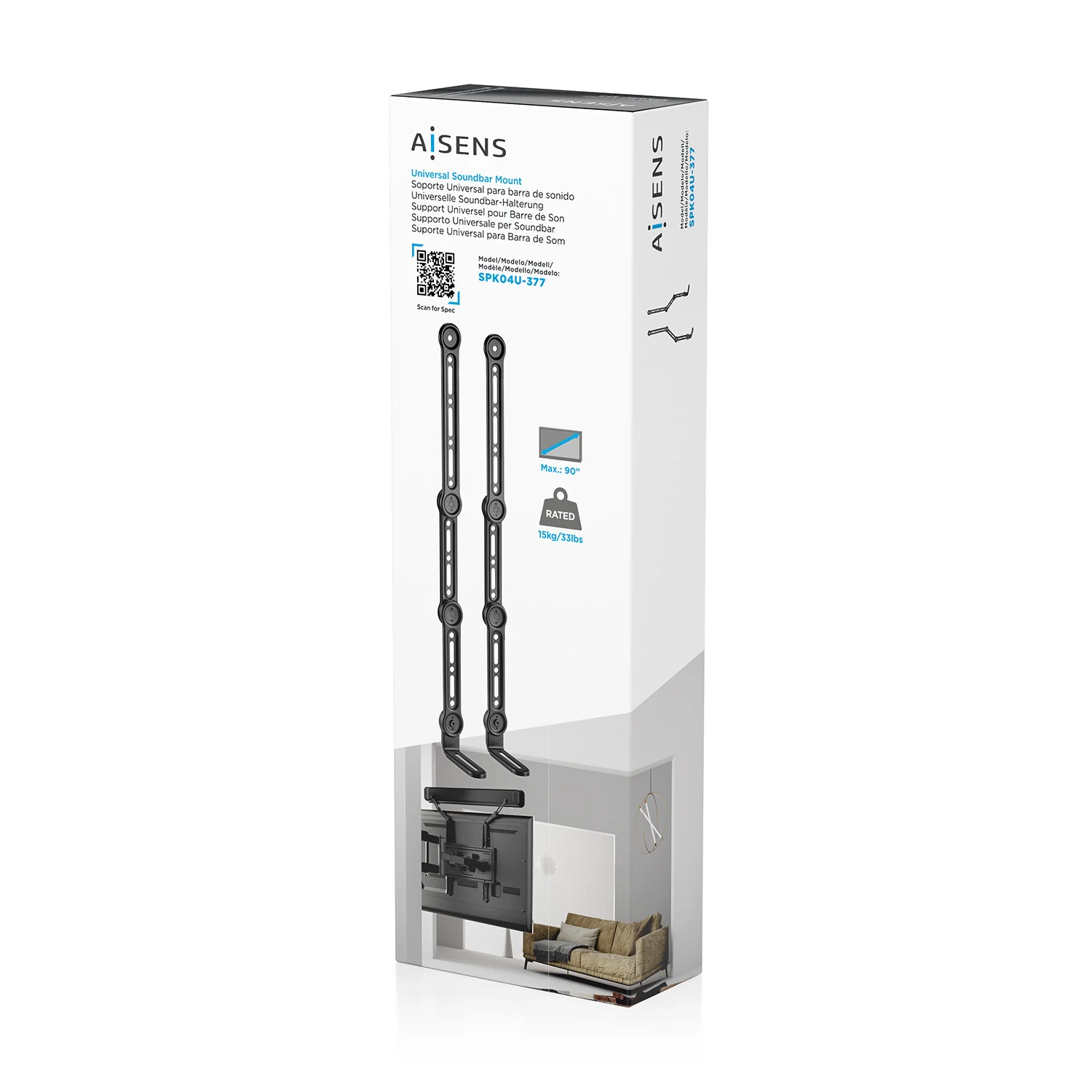 Suporte de Barra de Som AISENS SPK04U-377 Universal Ajustável até 15kg Preto - Imagem 6