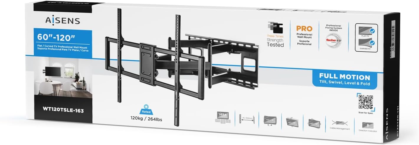 Suporte de Parede Giratório/ Inclinável/ Nivelável Aisens WT120TSLE-163 para TV de 60-120"/ até 120kg - Imagem 5