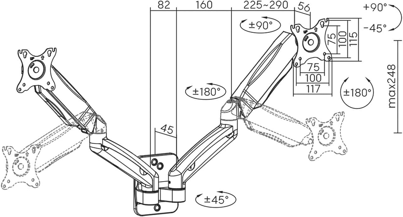 Suporte de Parede para 2 Monitores ou TV Aisens WT32TSR-225/ Giratório/ Inclinável/ até 9kg - Imagem 7