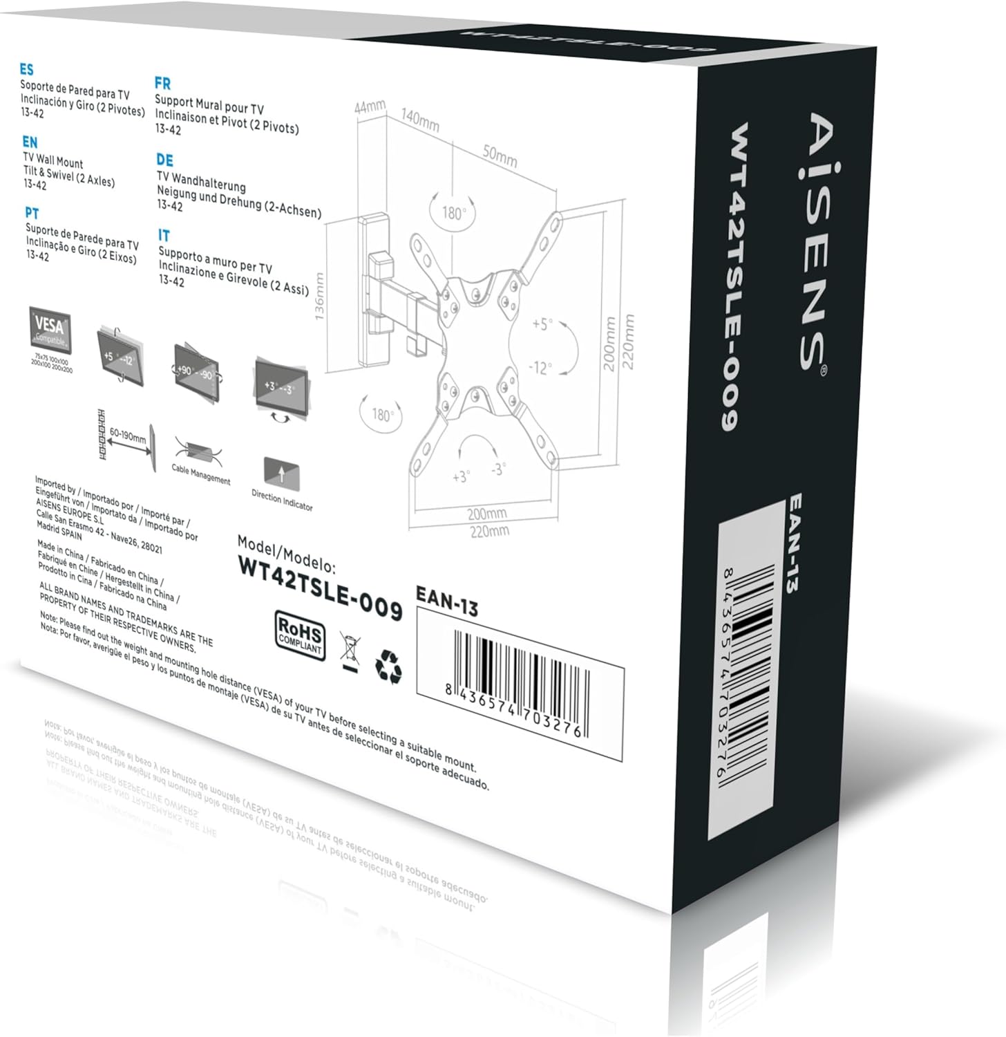 Suporte de Parede Extensível/ Giratório/ Inclinável/ Nivelável Aisens WT42TSLE-009 para TV de 13-42"/ até 20kg - Imagem 2