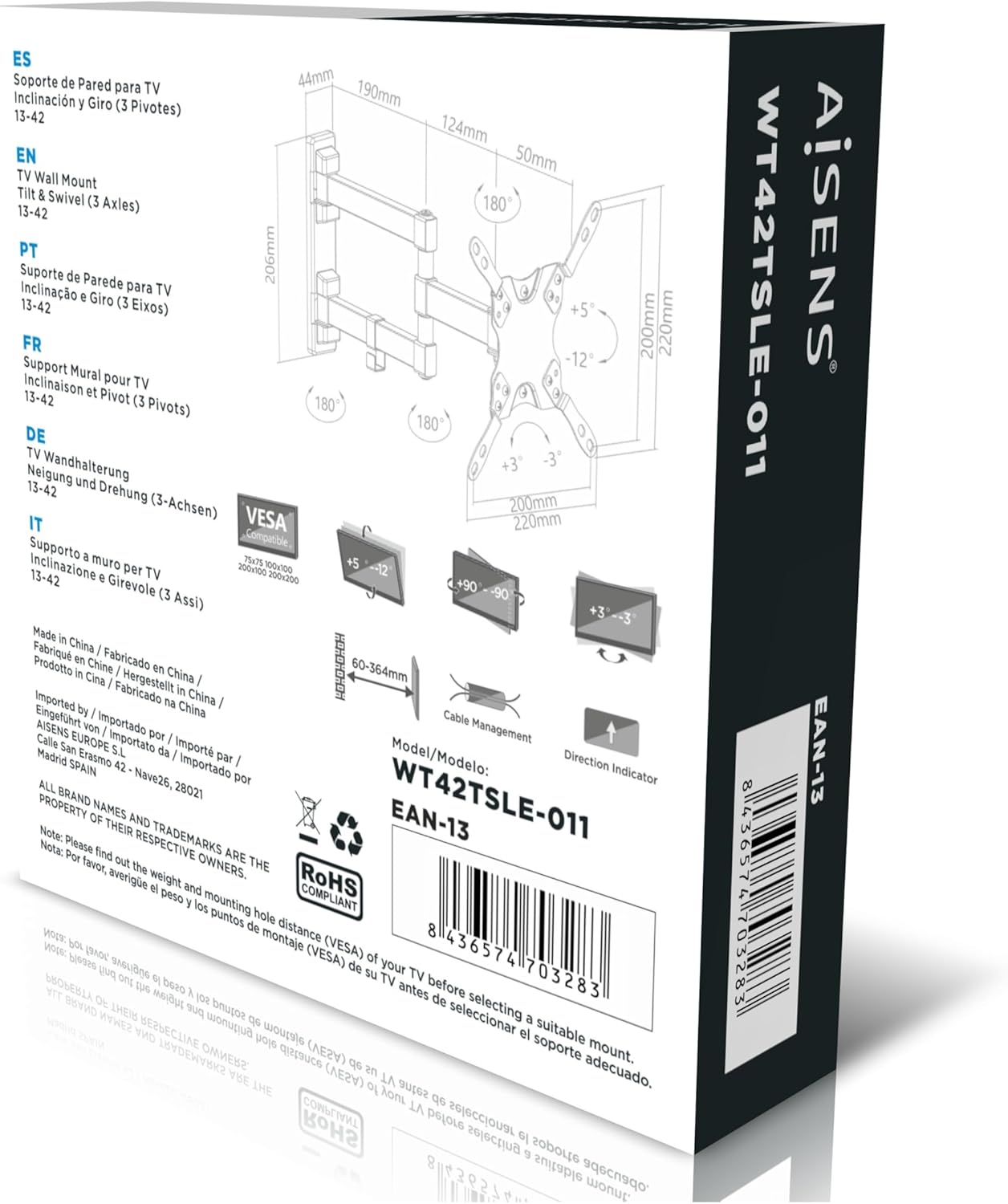 Suporte de Parede Extensível/ Rotativo/ Inclinável/ Nivelável Aisens WT42TSLE-011 para TV de 13-42"/ até 20kg - Imagem 4