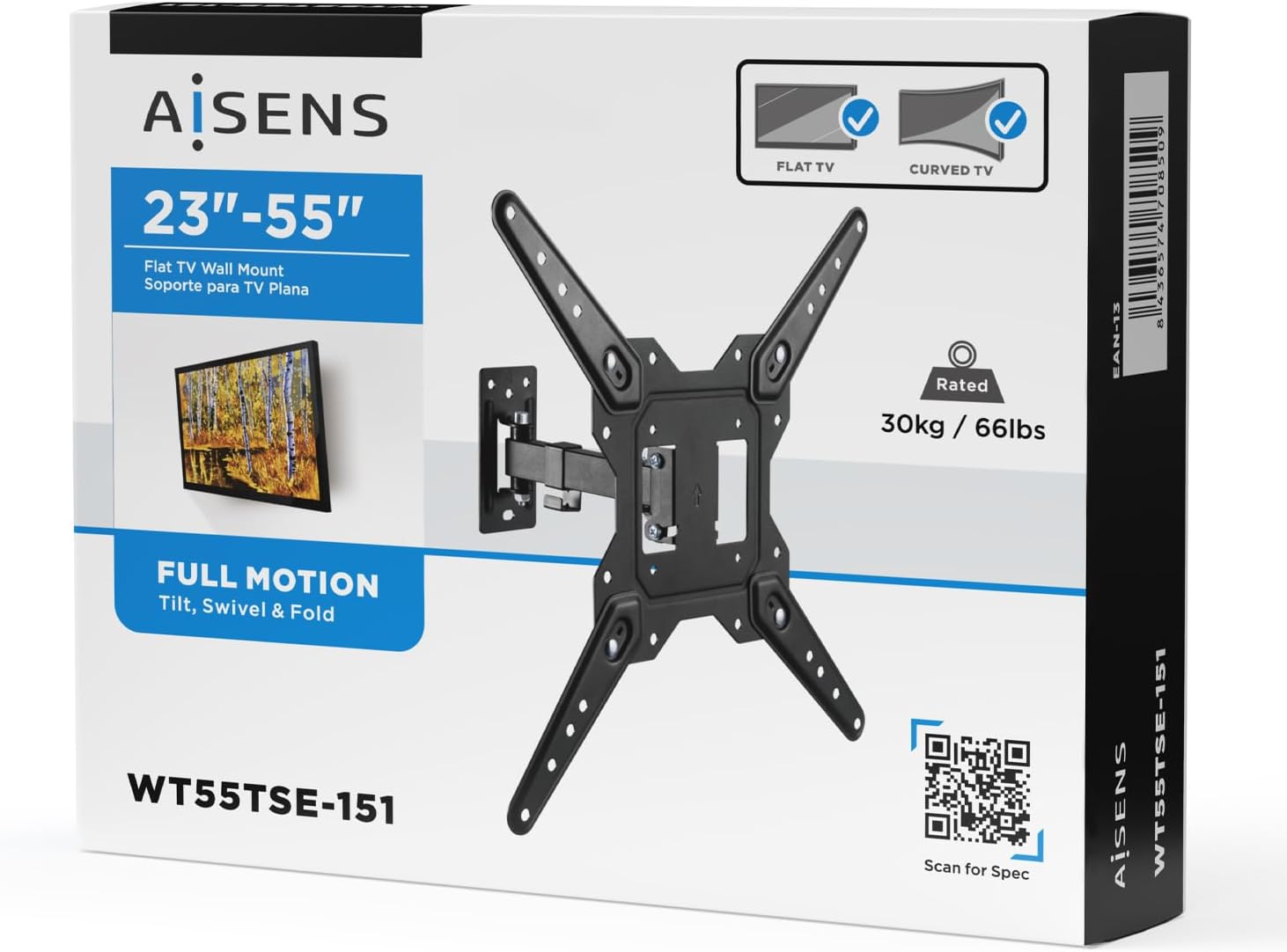 Suporte de Parede Extensível/ Giratório/ Inclinável/ Aisens WT55TSE-151 para TV de 23-55"/ até 30kg - Imagem 5