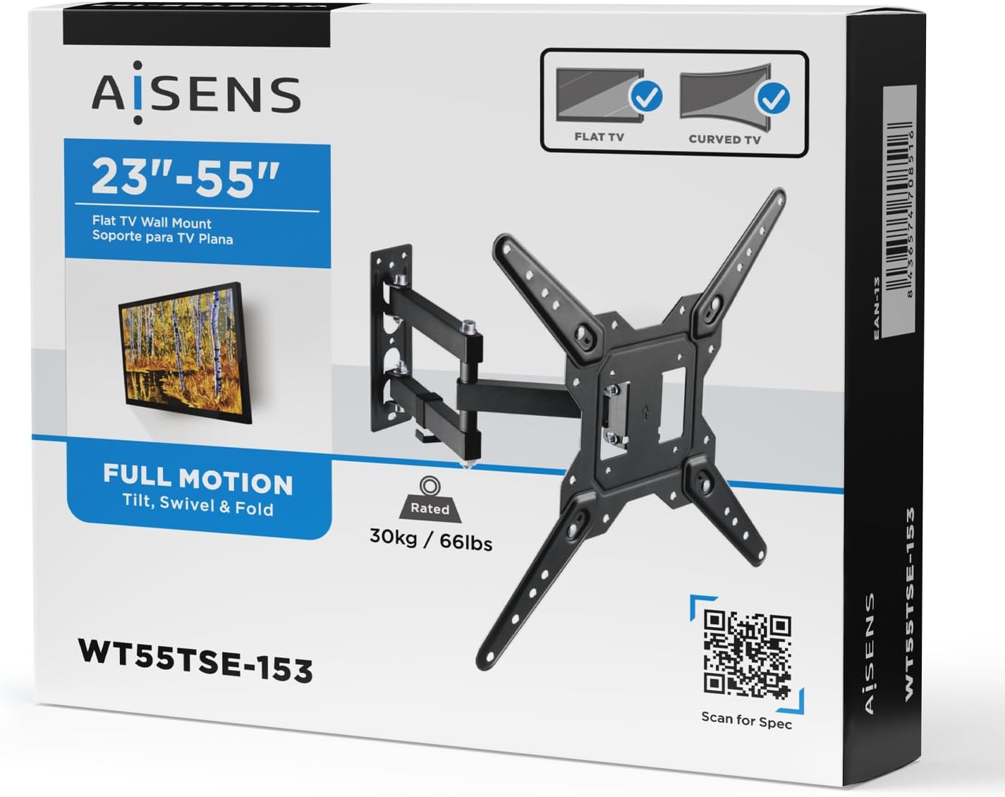 Suporte de Parede Rotativo/ Inclinável/ Aisens WT55TSE-153 para TV de 23-55"/ até 30kg - Imagem 6