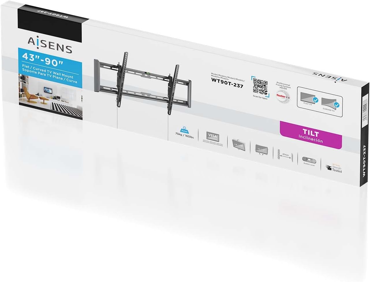 Suporte de Parede Inclinável Aisens WT90T-237 para TV de 43-90"/ até 75kg - Imagem 6