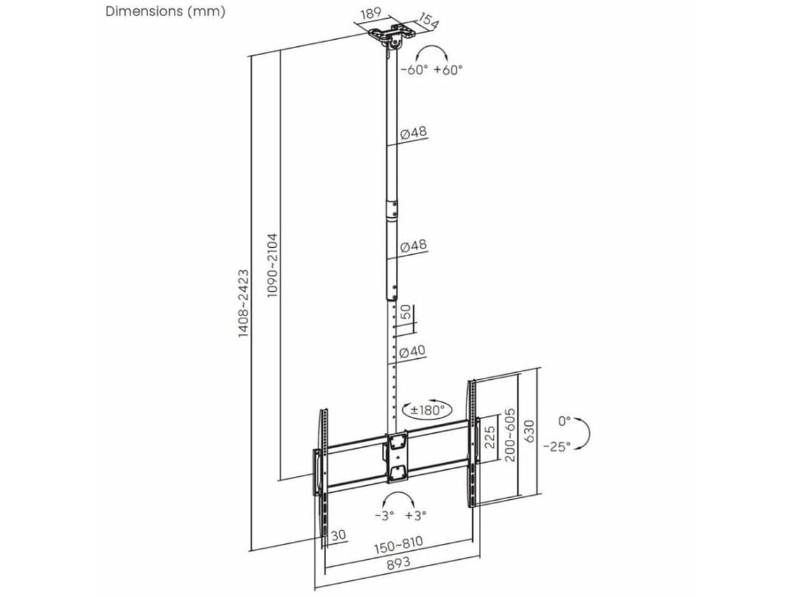 Suporte de Teto Inclinável/ Giratório/ Nivelável/ Extensível Aisens CT100TSLE-393 para TV de 50-100"/ até 80kg - Imagem 8