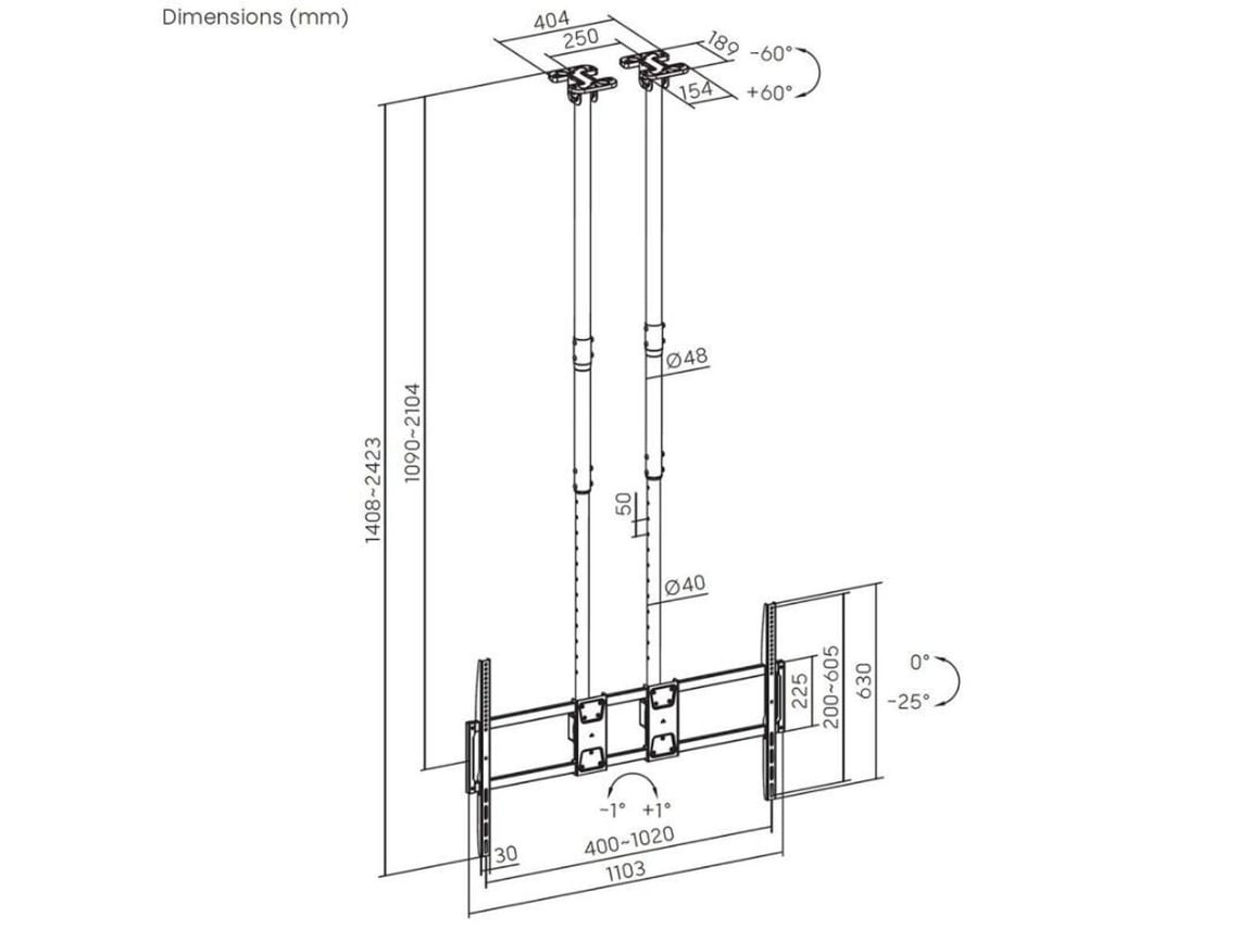 Suporte de Teto Inclinável/ Giratório/ Nivelável Aisens CT120TLE-395 para TV de 60-120"/ até 120kg - Imagem 8