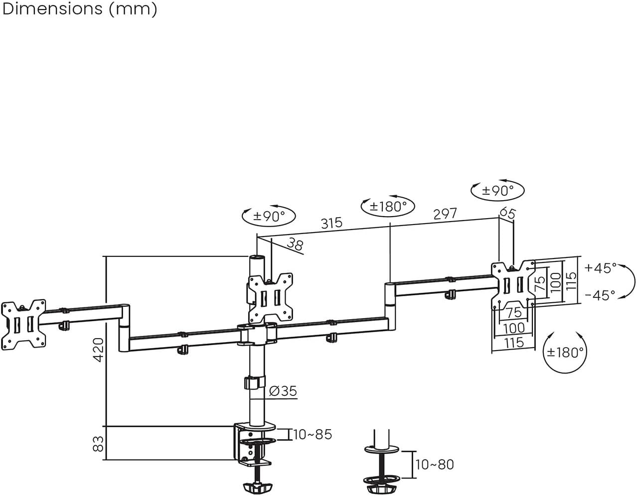Suporte de Mesa para 3 Monitores Aisens DT27TSR-281/ Rotação/ Inclinação/ até 10kg - Imagem 7