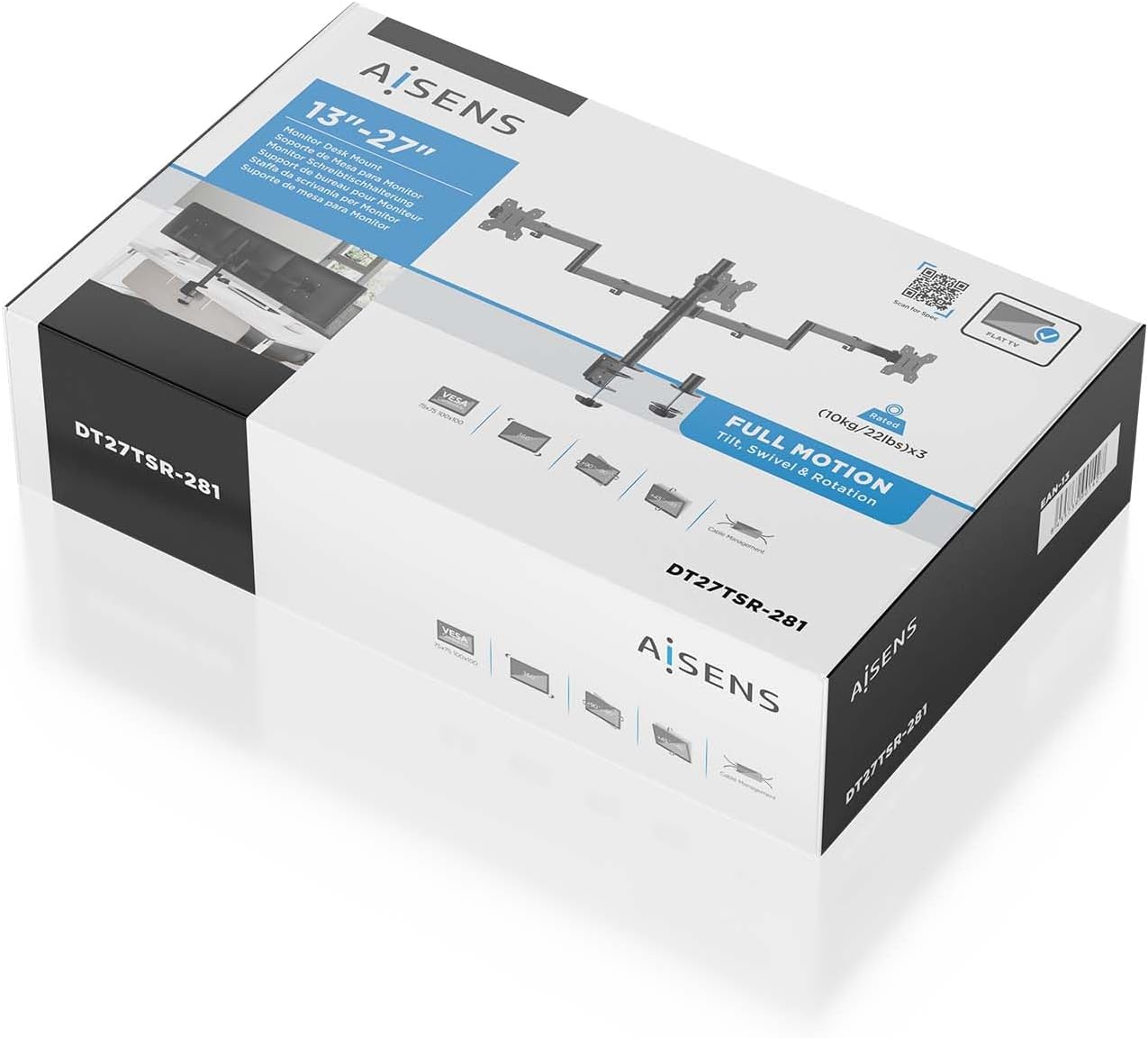 Suporte de Mesa para 3 Monitores Aisens DT27TSR-281/ Rotação/ Inclinação/ até 10kg - Imagem 6