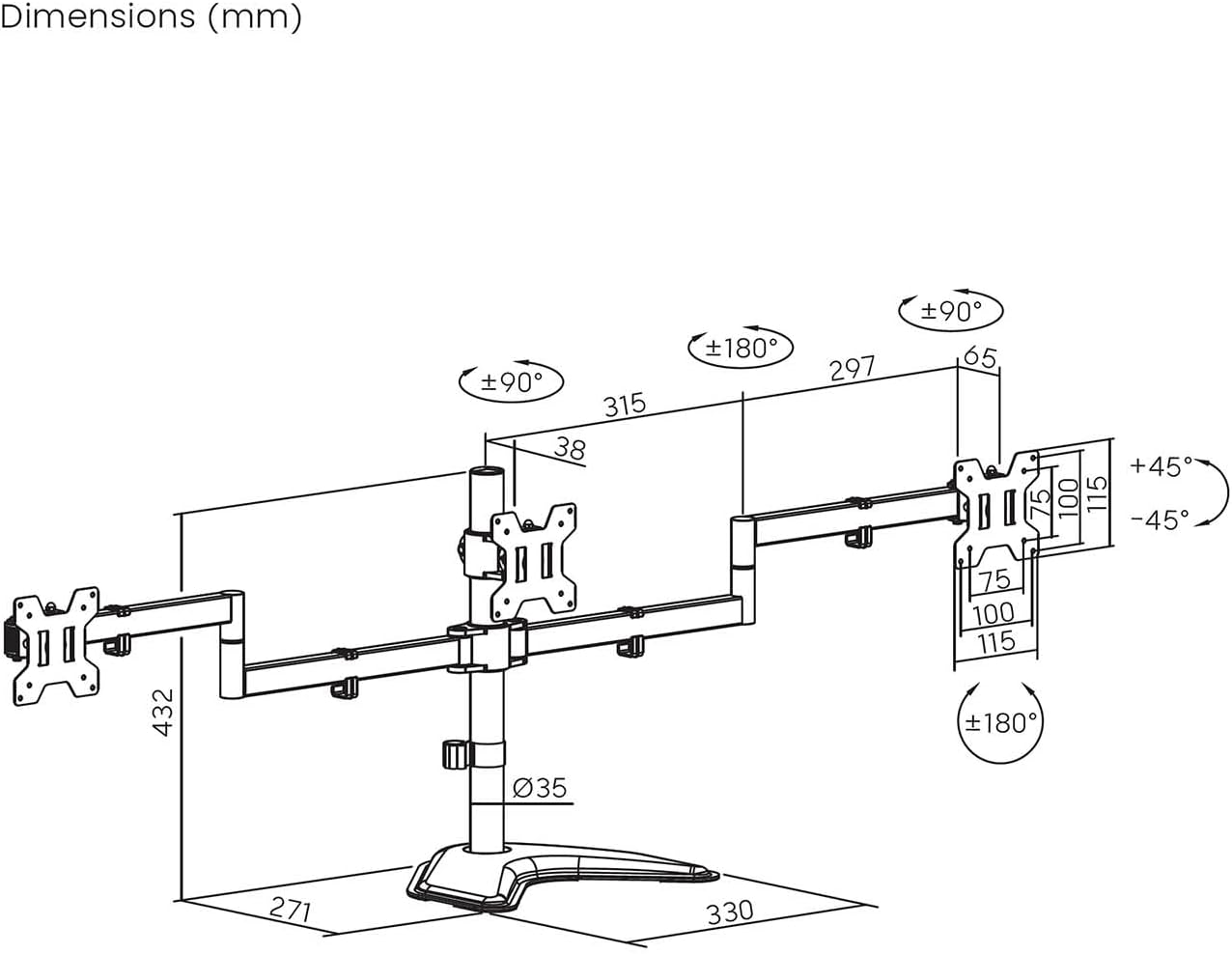 Suporte de Secretária para 3 Monitores Aisens DT27TSR-287/ Giratório/ Inclinável/ até 10kg - Imagem 7