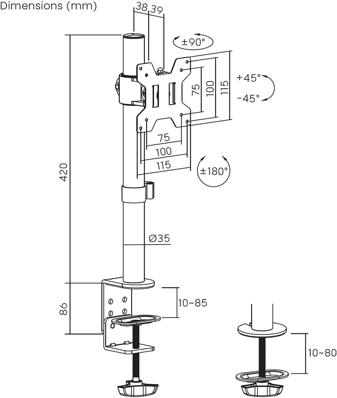 Suporte de Mesa para Monitor Aisens DT32TSR-275/ Rotativo/ Inclinável/ até 10kg - Imagem 7