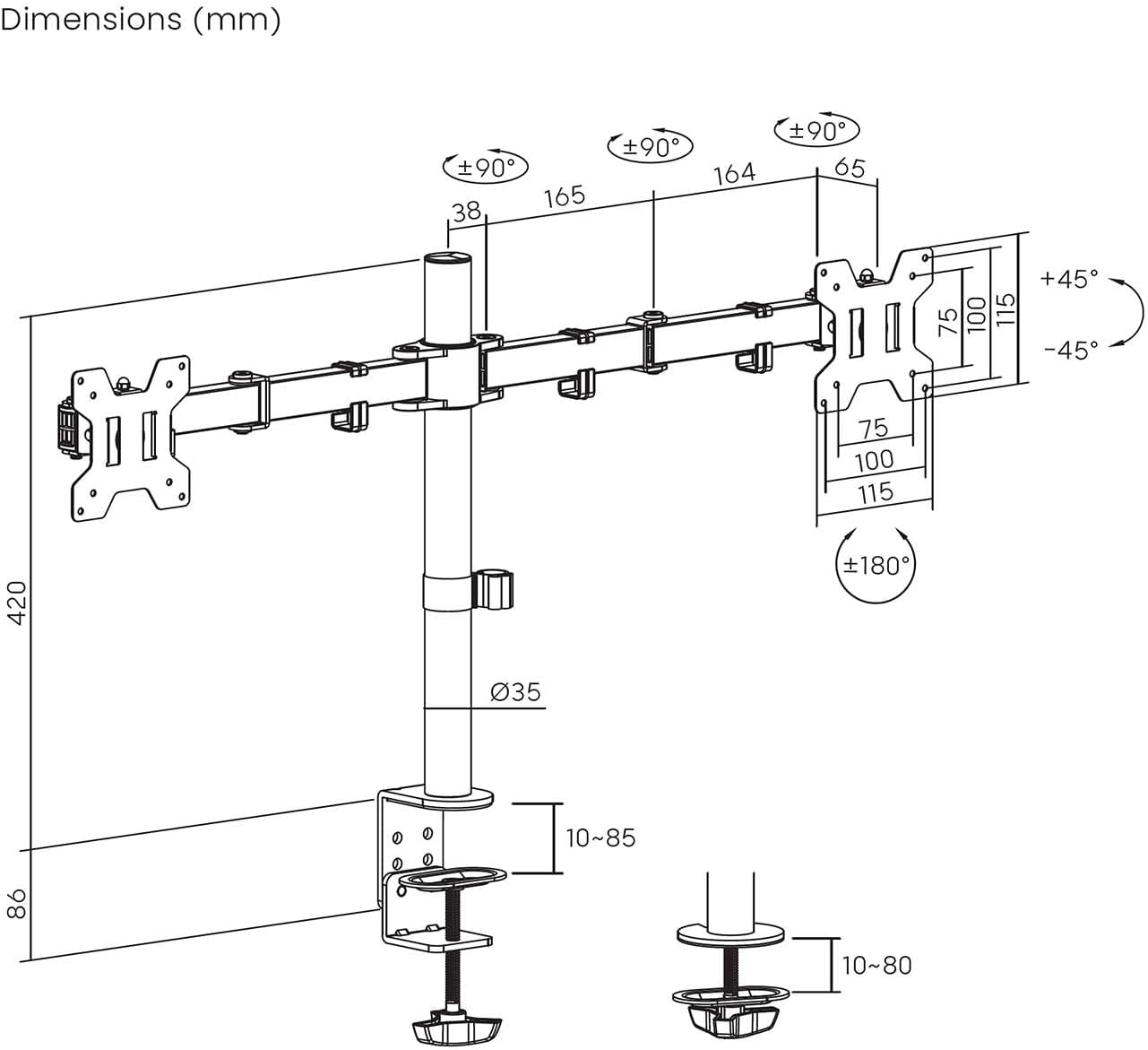 Suporte de Mesa para 2 Monitores Aisens DT32TSR-279/ Giratório/ Inclinável/ até 10kg - Imagem 7