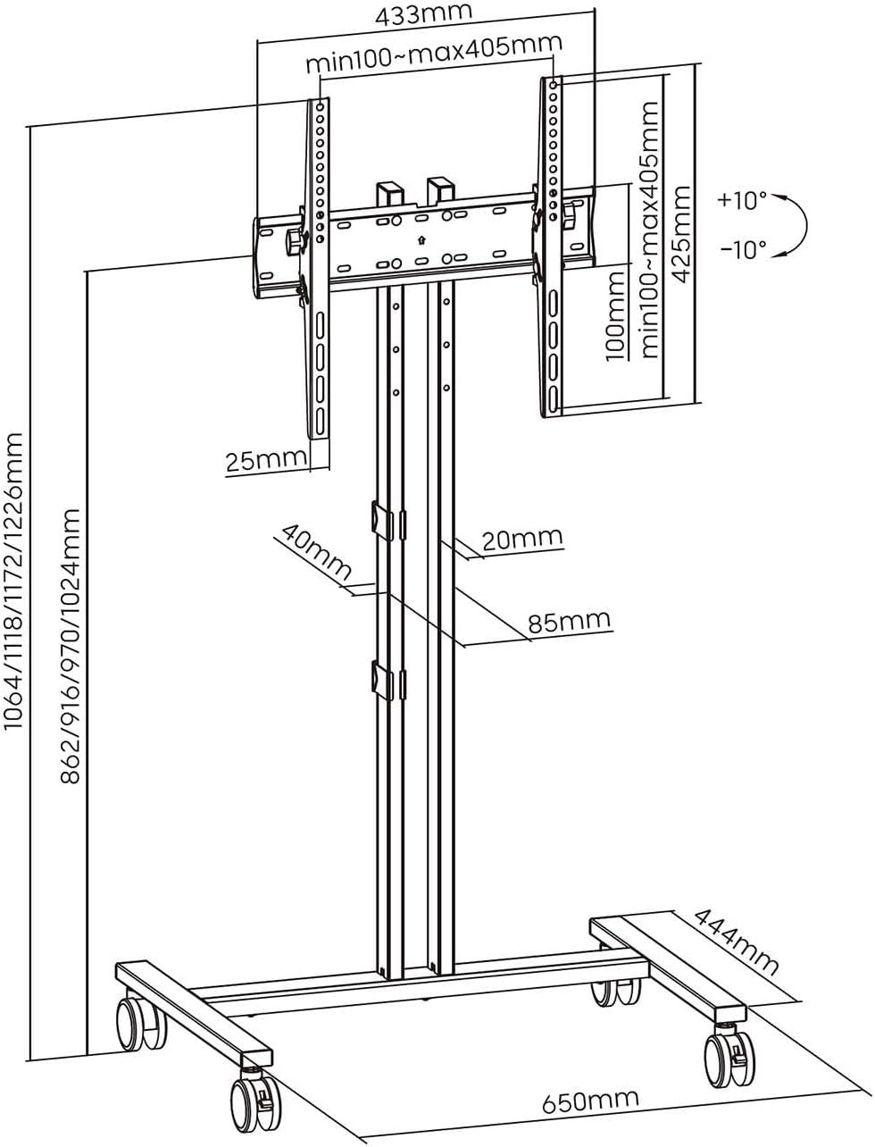 Suporte de Chão Inclinável com Rodas Aisens FT55TE-213 para TV de 32-55"/ até 35kg - Imagem 6