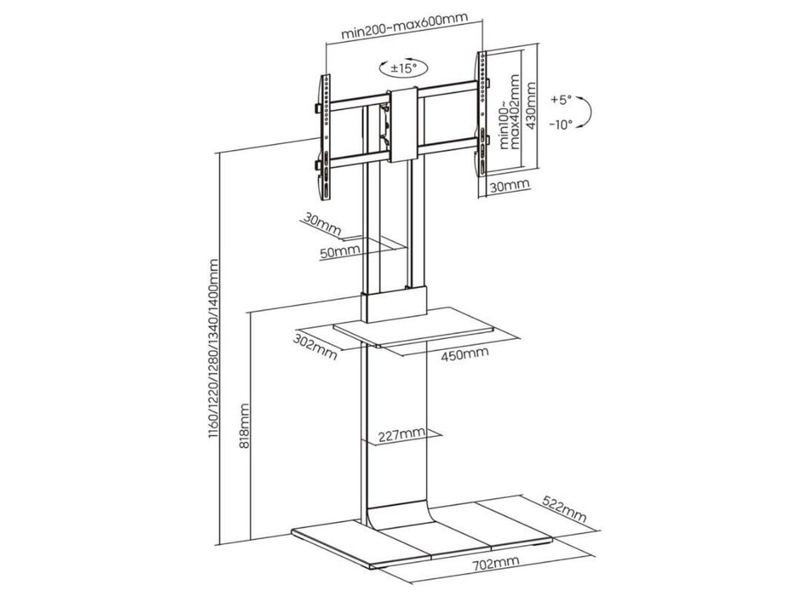 Suporte de Chão Inclinável/ Rotativo com Prateleira DVD Aisens FT86TSE-399 para TV de 37-86"/ até 50kg - Imagem 8