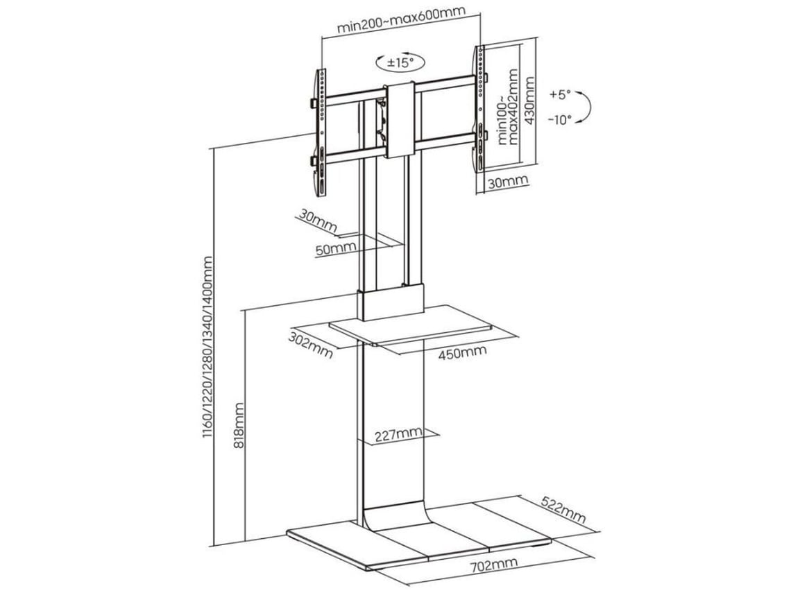 Suporte de Chão Inclinável/ Giratório com Bandeja DVD Aisens FT86TSE-401 para TV de 37-86"/ até 50kg - Imagem 8