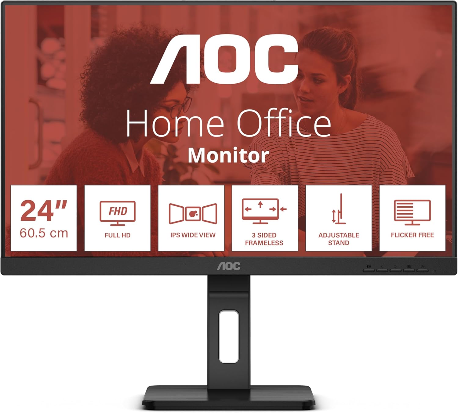 Monitor AOC 24E3QAF 23.8"/ Full HD/ Multimédia/ Regulável em altura/ Preto - Imagem 2