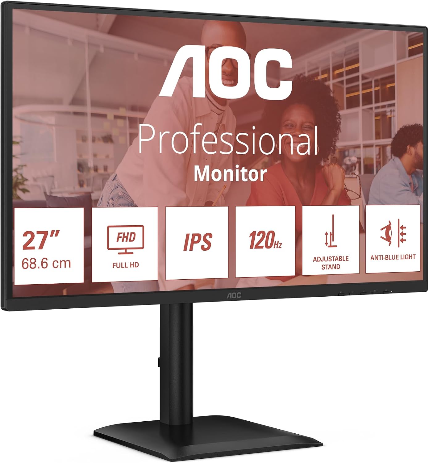 Monitor Profissional AOC 27E4U 27"/ Full HD/ Multimédia/ Ajustável em altura/ Preto