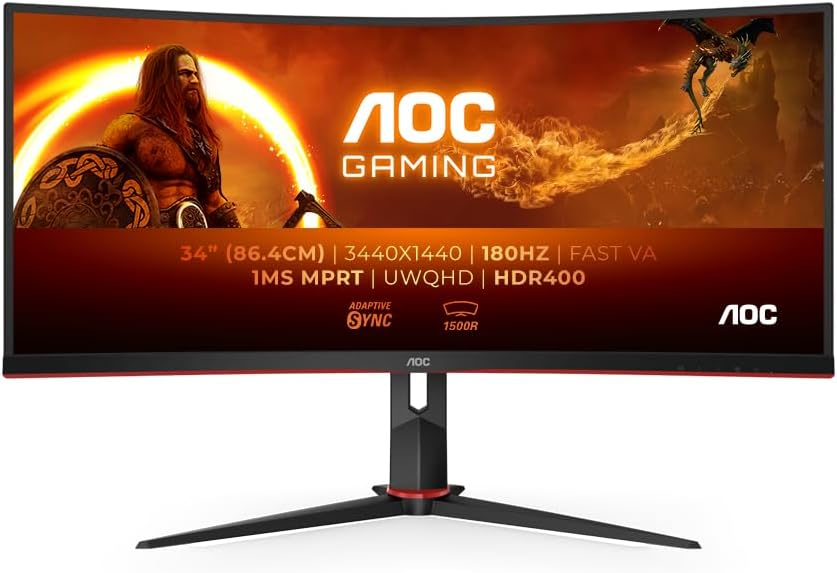 Monitor Gaming Ultra-panorâmico Curvo AOC CU34G2XP/BK 34"/ WQHD/ 1ms/ 180Hz/ VA/ Preto - Imagem 2