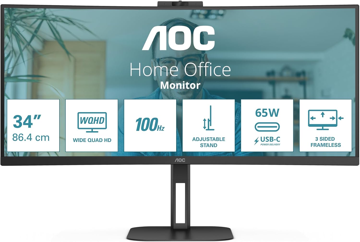 Monitor Profissional Ultra Panorâmico Curvo AOC CU34V5C/BK 34"/ WQHD/ Multimédia/ Preto - Imagem 2