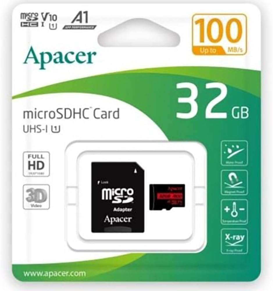 Cartão de Memória Apacer 32GB microSD HC UHS 1 com Adaptador/ Classe 10/ 100MBs