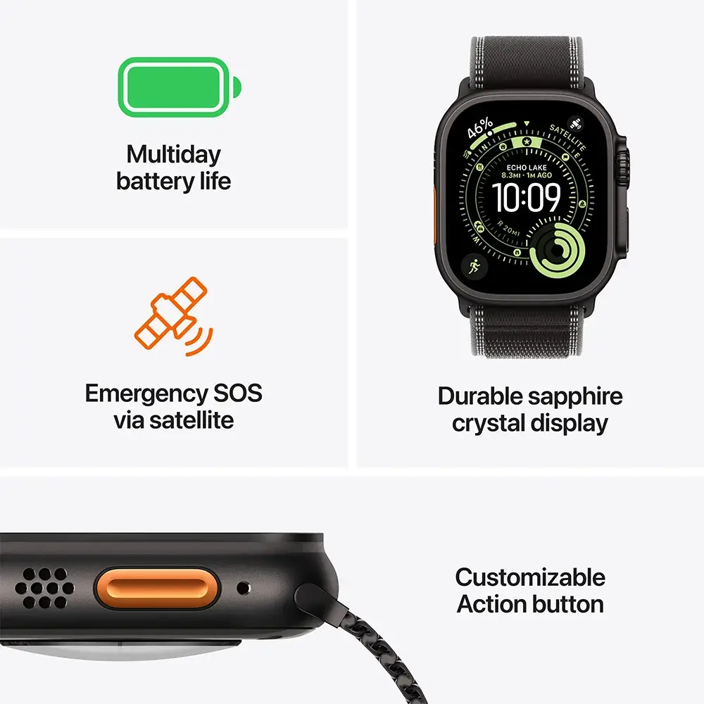 Apple Watch Ultra 3/ GPS/ Cellular/ 49mm/ Caixa Titânio Preto/ Bracelete Trail Loop Preta S/M - Imagem 3