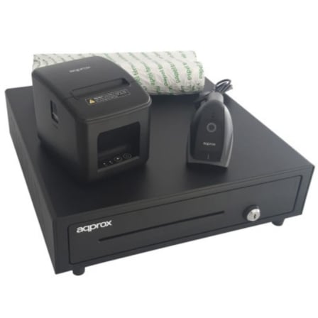 Pack Approx appPOSPACK4180LAN-2D Gaveta de Dinheiro/ Impressora Térmica/ Leitor de Códigos e Rolos Térmicos