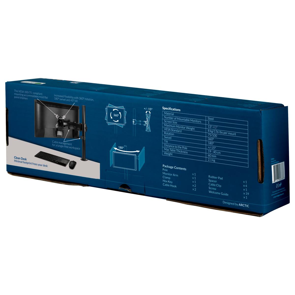 Suporte de Mesa para Monitor Arctic Z1 Basic/ Giratório/ Inclinável/ até 15kg - Imagem 9