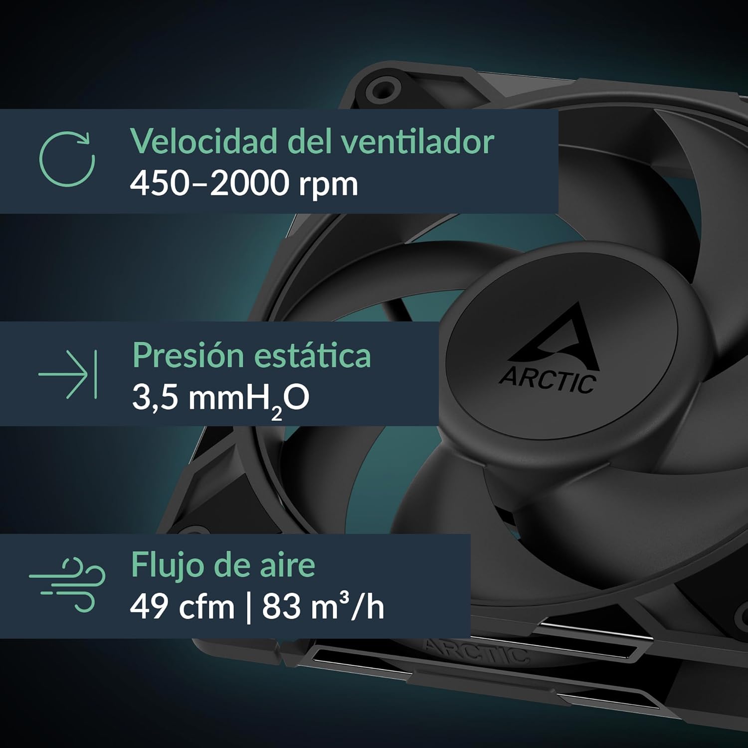 Ventilador Arctic P12 Pro LN 120mm Low Noise Preto - Imagem 2