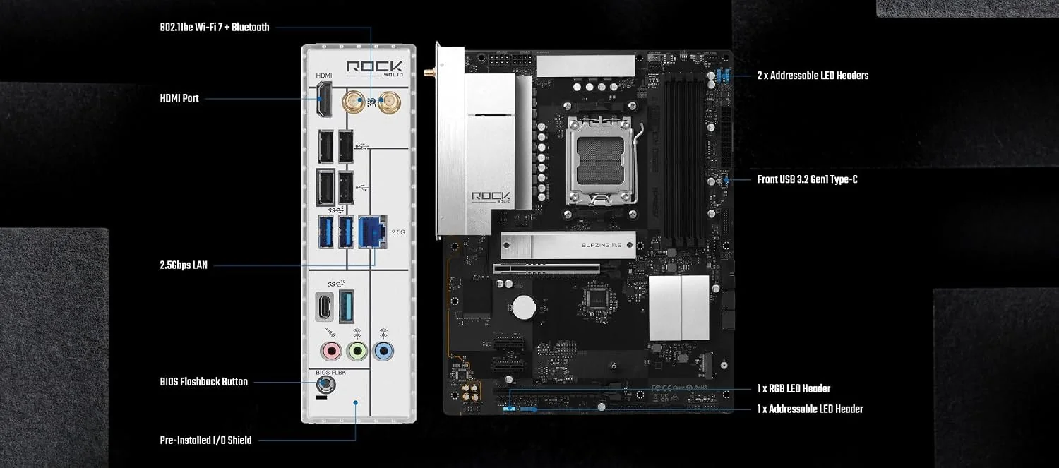 Motherboard ASROCK B650 ROCK WiFi 7 DDR5 PCIe 5.0 Socket AM5 - Imagem 3