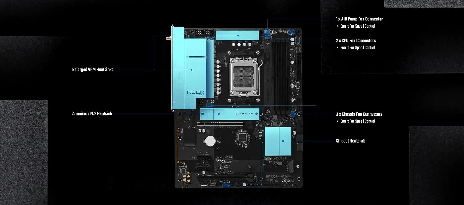 Motherboard ASROCK B650 ROCK WiFi 7 DDR5 PCIe 5.0 Socket AM5 - Imagem 4