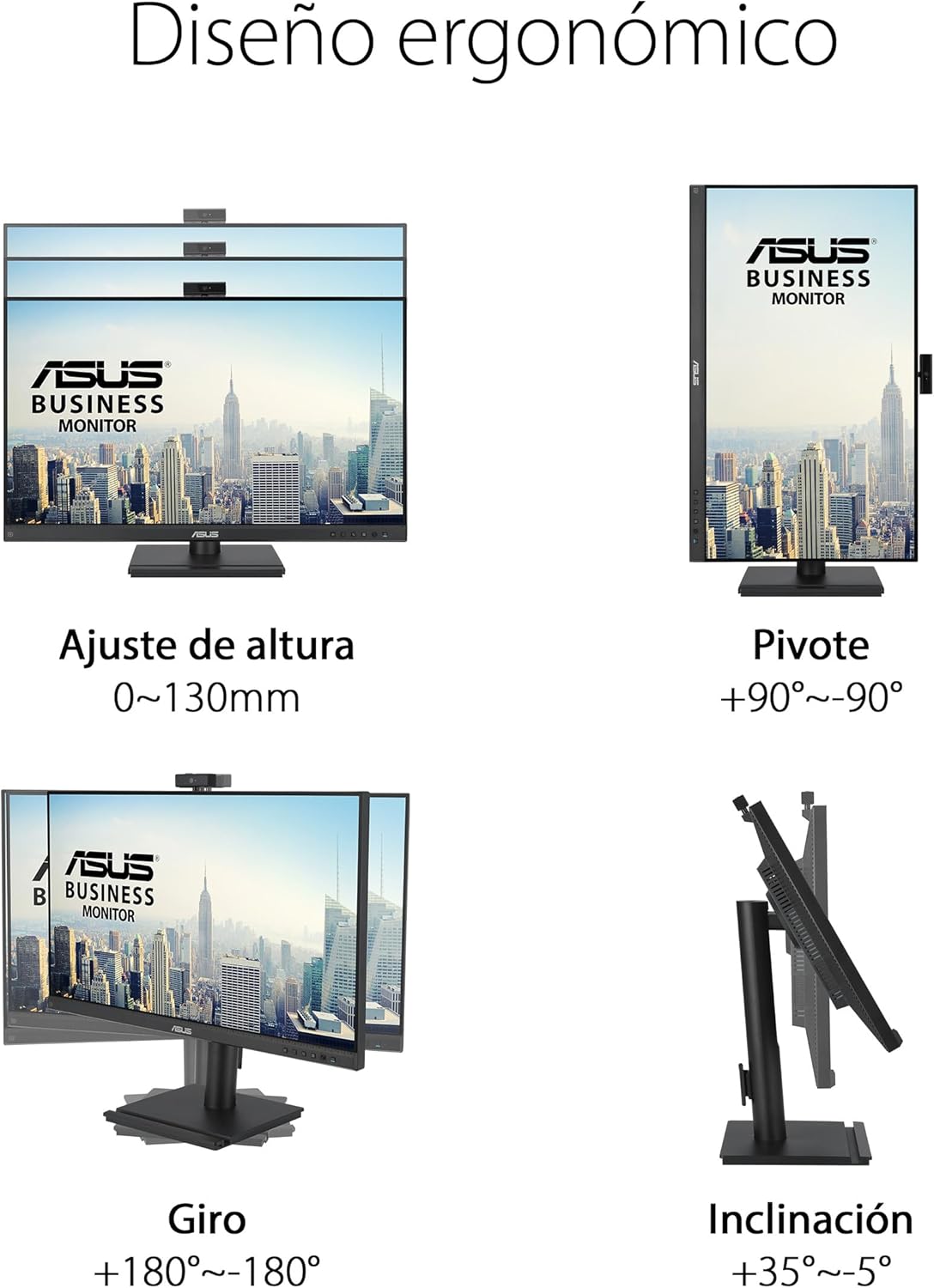 Monitor Profissional Asus BE249QFK 24"/ Full HD/ Webcam/ Multimédia/ Ajustável em Altura/ Preto - Imagem 5