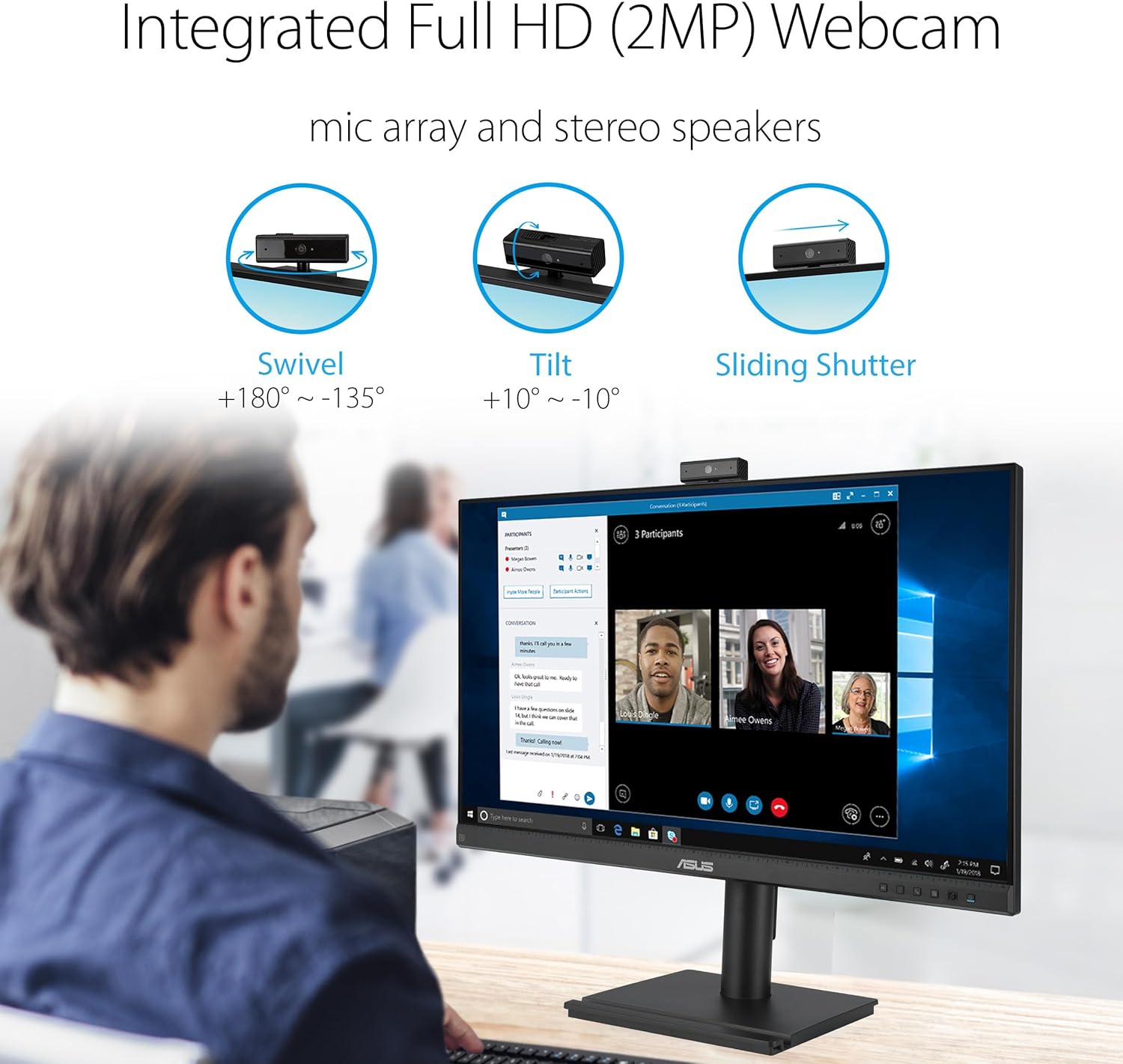 Monitor Profissional Asus BE279QFK 27"/ Full HD/ Webcam/ Multimédia/ Regulável em altura/ Preto - Imagem 3